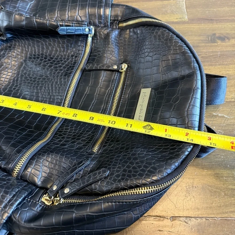 Petunia Pickle Bottom Black Faux Croc Diaper Bag Backpack Pad Wipes Container